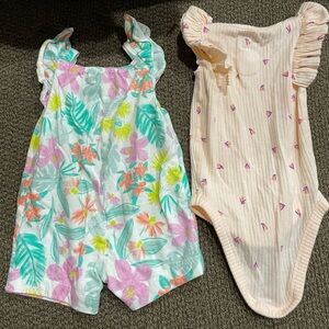 Lot of Two Carter’s and Baby Cat & Jack 3-Month One-Piece Snap-Bottom Outfits